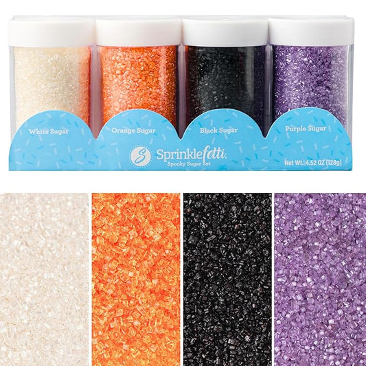 Sweets Indeed Halloween Sugar Sprinkles 4-Pack ??4.52 oz Spooky Sugar Set | White, Orange, Black & Purple Decorating Sugars | Edible Baking Decorations for Cookies, Cupcakes & Cakes