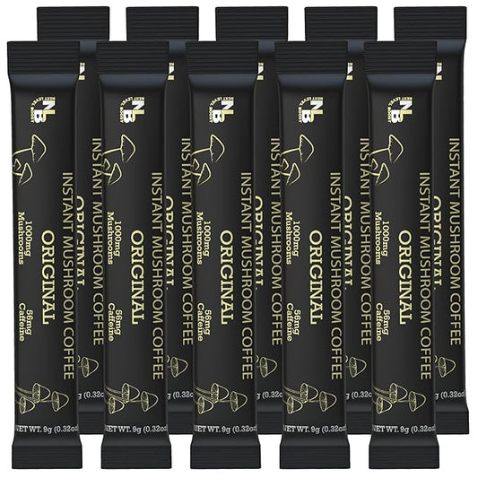 Original Organic mushroom Instant Coffee - 10 x 9g Packets - Healthy Coffee alternative and Substitute - With Dynamine, Collagen, Lions Mane and Antioxidant