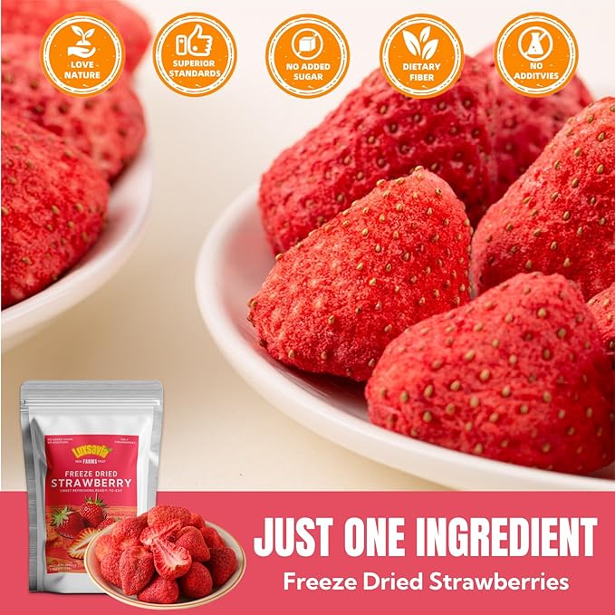 Premium Freeze Dried Strawberries 50-55 per bag,Whole Big Natural Dried Strawberries No Additives,Dehydrated Strawberry No Sugar Added,Snacks 3.52OZ/100g
