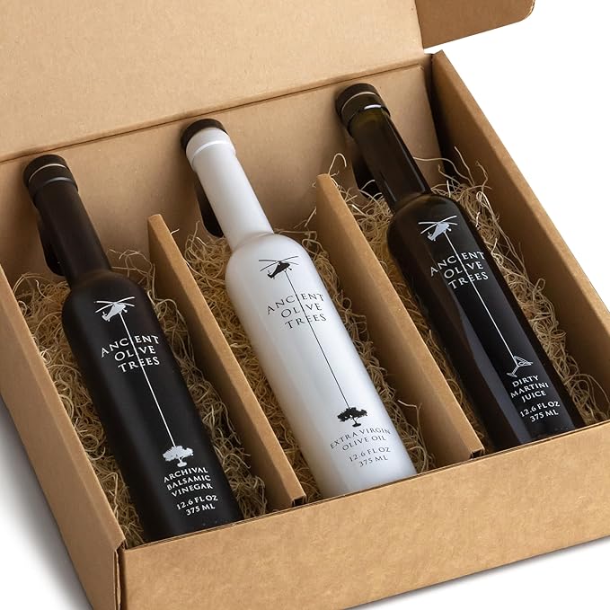 ANCIENT OLIVE TREES - Balsamic Vinegar with Extra Virgin California Olive Oil and Dirty Martini Juice | Each 12.6 FL. OZ.