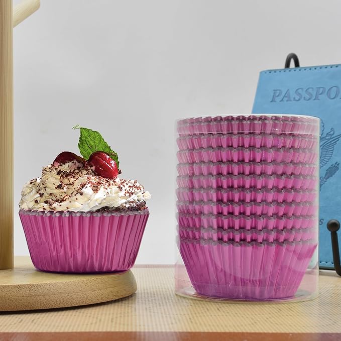 200 Pcs Pink Foil Cupcake Liners Standard Baking Cups Muffin Paper Cases