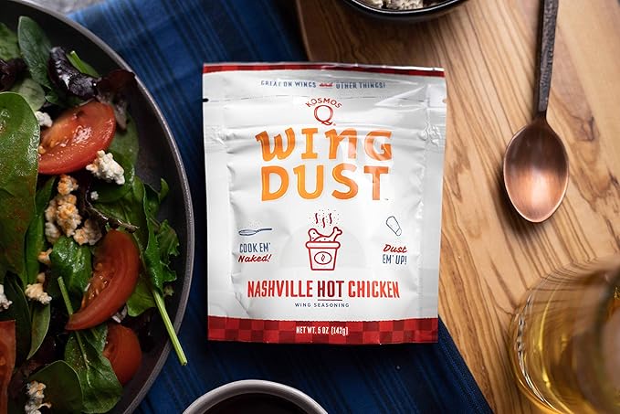 Kosmos Q Nashville Hot Chicken Seasoning Wing Dust, Savory & Spicy Chicken Seasoning For Wings, Fries, Popcorn, Dips, Crackers & More, Dry Rub Dust With Classic Nashville Heat And Buttery Kick, 5 Oz