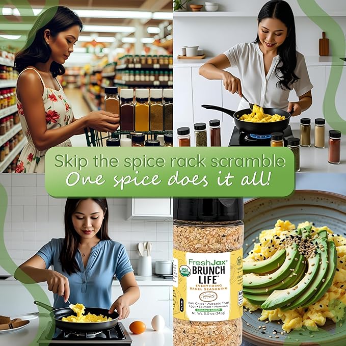 FreshJax Organic Everything Bagel Seasoning ??Low Sodium Brunch Life 5.3 oz Large Bottle | All-Purpose Seasoning Blend for Avocado Toast, Salads, Veggies & Snacks | Non-GMO, Gluten-Free, Keto, Paleo