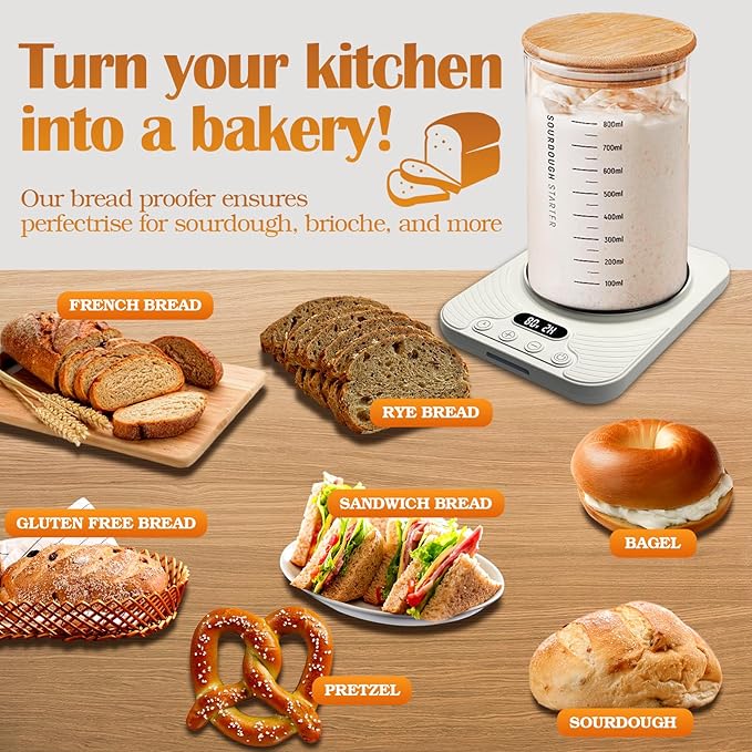 2025 Upgrade Sourdough Starter Warmer,Temperature Control Range 70°F-110°F, Accurate to 1°F, with Timer Switch Function(0-24 hours),Powered by USB. (White)