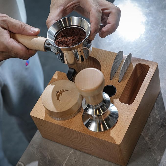 58mm Compact Espresso Tamping Station V3 ??Portafilter Stand and Coffee Accessories Organizer for Espresso Machines with Tamper Holder, Distributor Slot, and Multi-Accessory Storage