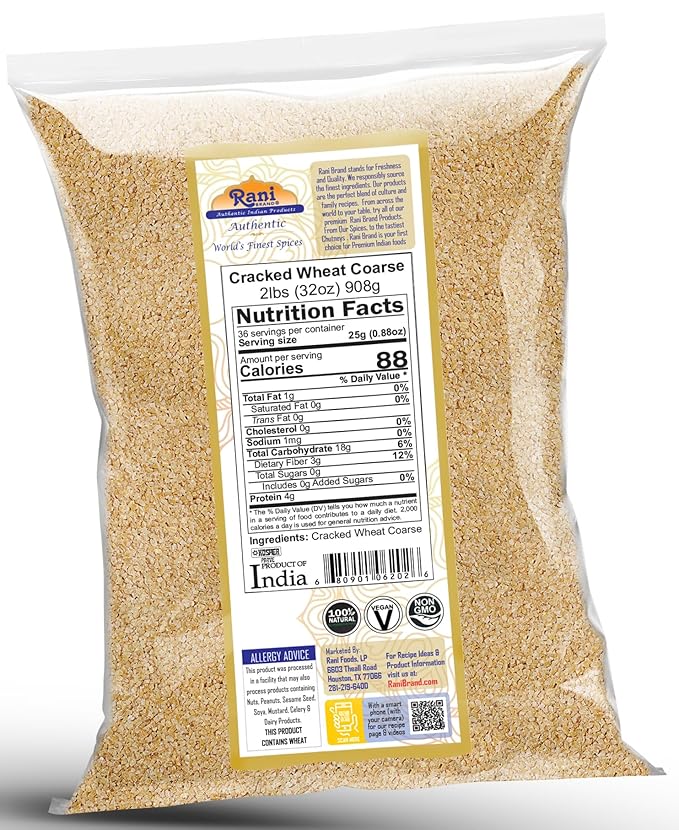 Rani Cracked Wheat Coarse (Fada/Bulgur Wheat#3) 32oz (2lbs) 908g ~ All Natural | Vegan | Gluten Friendly | NON-GMO | Kosher | Indian Origin