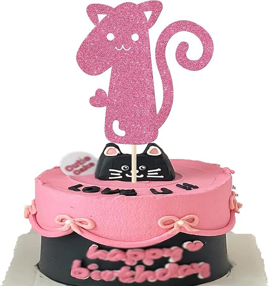 1 Pack Cat Cake Topper 1st Birthday Cake Pick Glitter Cute Pet Cat Cake Decoration for Baby Shower Kids First Birthday Wedding Party Cake Decorations Supplies Pink