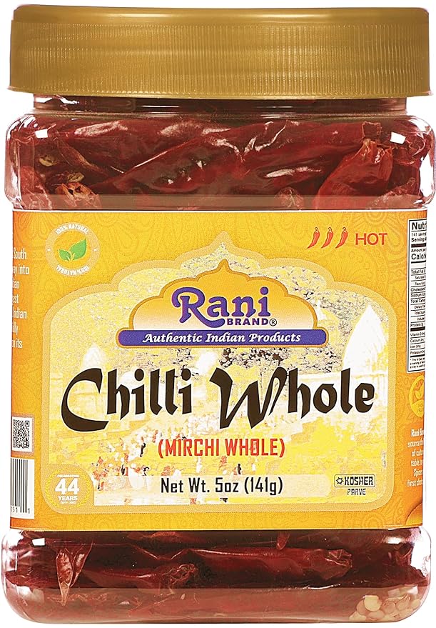 Rani Chilli Whole (Lal Mirch Sabut) 5oz (141g) PET Jar ~ All Natural, Salt-Free | Vegan | No Colors | Gluten Friendly | NON-GMO | Kosher | Indian Origin