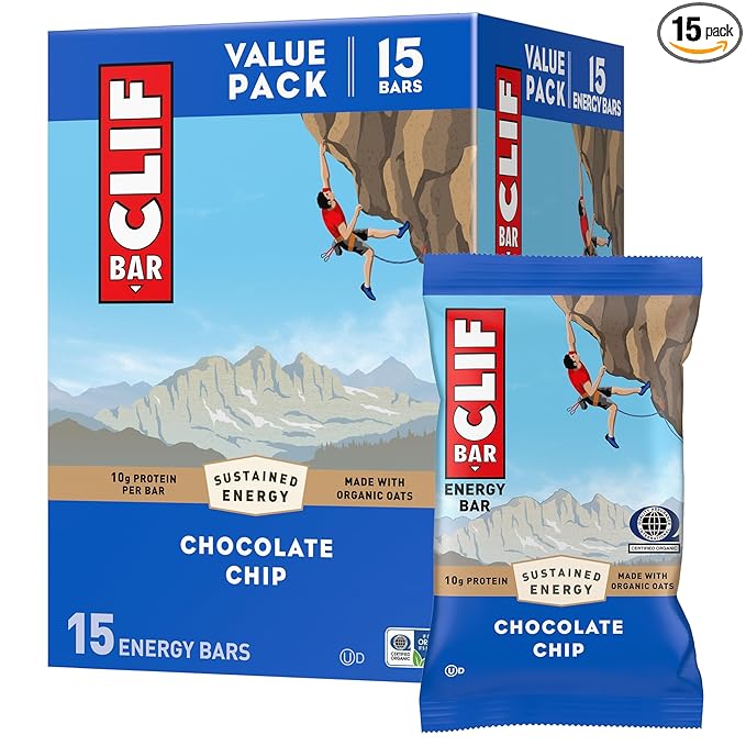 CLIF BAR - Protein Bars - Chocolate Chip - Made with Organic Oats - Energy Bars - Non-GMO - (15 Pack)