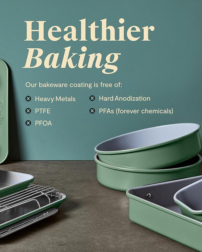 Caraway Nonstick Ceramic Bakeware Set (11 Pieces) - Baking Sheets, Assorted Baking Pans, Cooling Rack, & Storage - Aluminized Steel Body - Non Toxic, PTFE & PFOA Free - Marigold