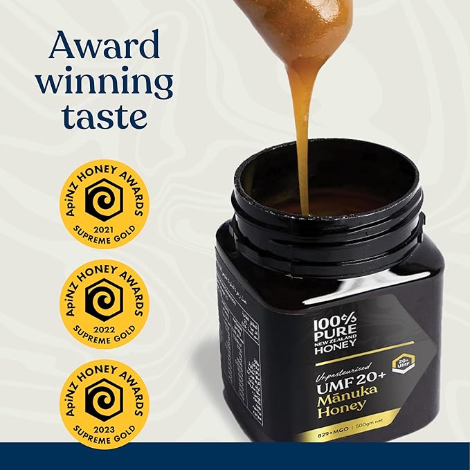 100% Pure New Zealand Honey, UMF 20+ MGO 826+ Raw & Unfiltered Manuka Honey, Certified Award Winning, Silky Smooth Taste & Texture 8.8 Oz
