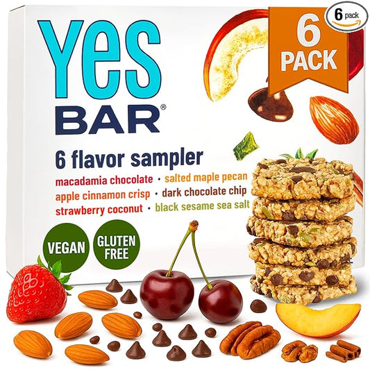 The YES Bar ??Six Flavor Variety Pack ??Plant Based Protein, Decadent Snack Bar ??Vegan, Paleo, Gluten Free, Dairy Free, Low Sugar, Healthy Snack, Breakfast, Low Carb, Keto Friendly (Pack of 6)