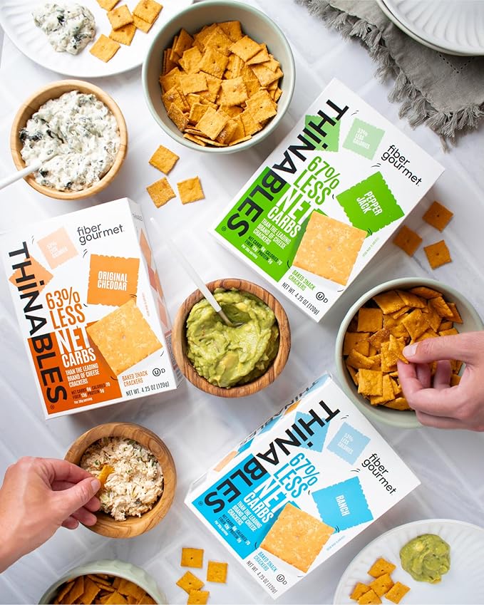 Fiber Gourmet Ranch Thinables Baked Cheese Crackers – Low Calorie, High Fiber Snack – 6g Net Carbs, 70 Calories, 13g Fiber, 5g Protein – Kosher, Made in USA with Real Cheese - 4.25 oz