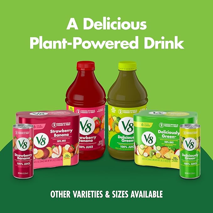 V8 Deliciously Green 100% Fruit and Vegetable Juice, 8 fl oz Can (24 Pack)
