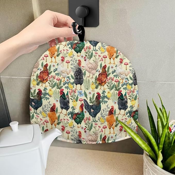Rooster Print 癤풦nsulated Tea Pot Cosies Tea Kettle Quilt Keeping Warm Dust Proof Teapot Cover for Home Kitchen Tea Party Decorative Accessories
