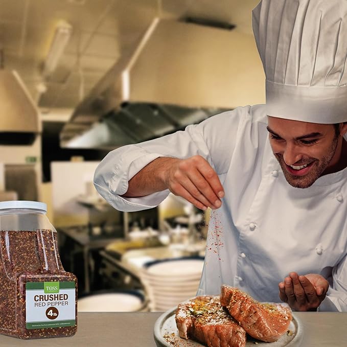 TOSS Crushed Red Pepper Flakes, Red Chili Bulk Spice 4 LB Container, Hot Pepper Flakes For Pizza Seasoning, Great for Chowder, Seafood, Pasta Seasonings and Spices for Cooking