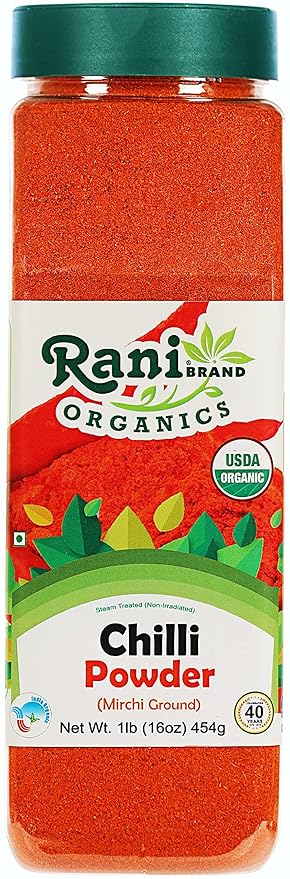 Rani Organic Chilli Powder (Mirchi Ground) 16oz (1lb) 454g PET Jar ~ All Natural | Vegan | Gluten Friendly | NON-GMO | Indian Origin | USDA Certified Organic