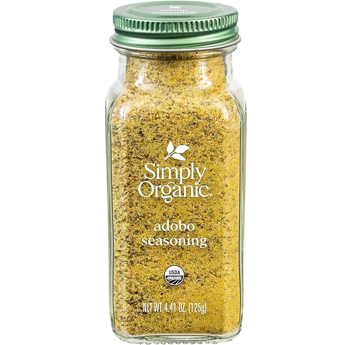 Simply Organic Adobo Seasoning, 4.14-Ounce, Garlic, Onion& Pepper Blend, Add Depth Without Heat To Fish, Meats, Rice, Kosher