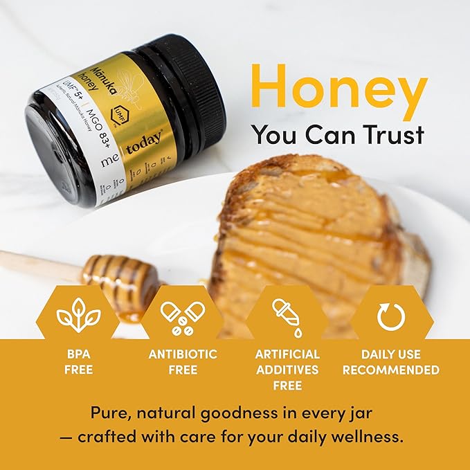 Me Today Manuka Honey UMF 5+/MGO 83+, Raw & Unpasteurized from New Zealand, Certified Authentic Honey for Daily Wellness, 4.4oz