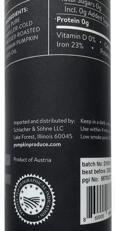 Schlacher & S철hne Styrian Pumpkin Seed Oil: 100% Pure, Cold Pressed, Non GMO, Gluten Free, Vegan, May Helps in Hair Growth, Made in Austria (8.4 FL OZ of 250 ml)
