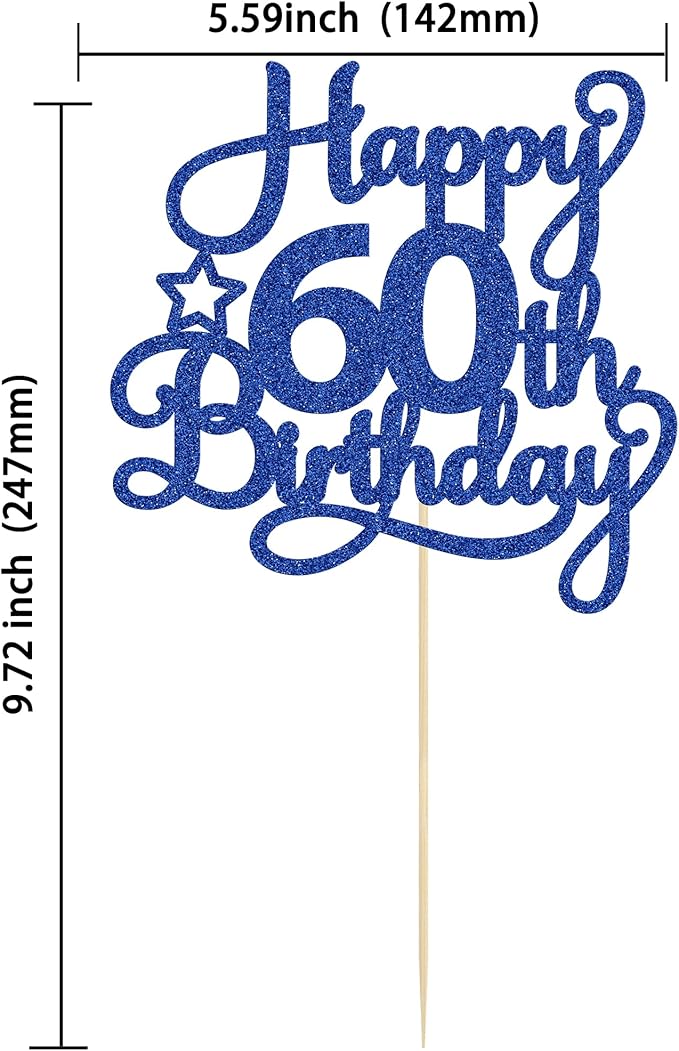 1 Pack Happy 60th Birthday Cake Topper Blue Glitter 60 & Fabulous Cheers to 60 Years Old 60th Birthday Cake Pick for Celebrating 60th Birthday Anniversary Party Cake Decorations Supplies