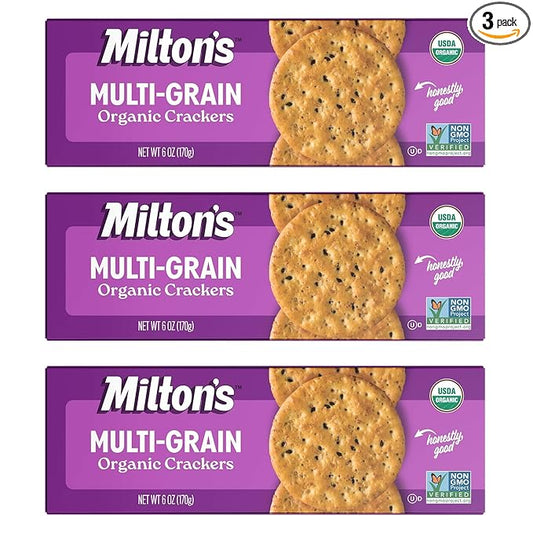 Milton's Organic Crackers, Multi-Grain - Certified Organic, Non-GMO Project Verified, Kosher, Made With 4 Whole Grains & 3 Seeds, Great for Charcuterie Boards - 6 Oz, Pack of 3