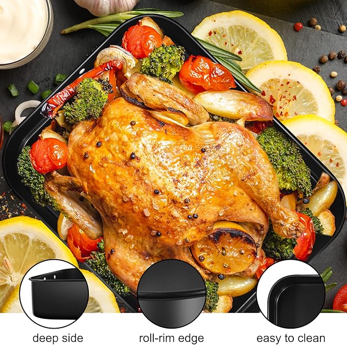 Lasagna Pan Deep, Baking Pan for Oven, 16x12x3 Inch Baking Dishes for Oven, Roasting Pan Brownie Pan with Handles, Rectangle Cake Pans Sets for Baking, Deep Baking Pan, Nonstick Bakeware Set