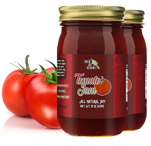 Green Jay Gourmet Tomato Jam - Tomato Ketchup Alternative - Premium Tomato Jelly - Sweet & Savory Tomato Spread & Jam Preserves - Vegan, Gluten Free Jam - 2 x 19 Ounces