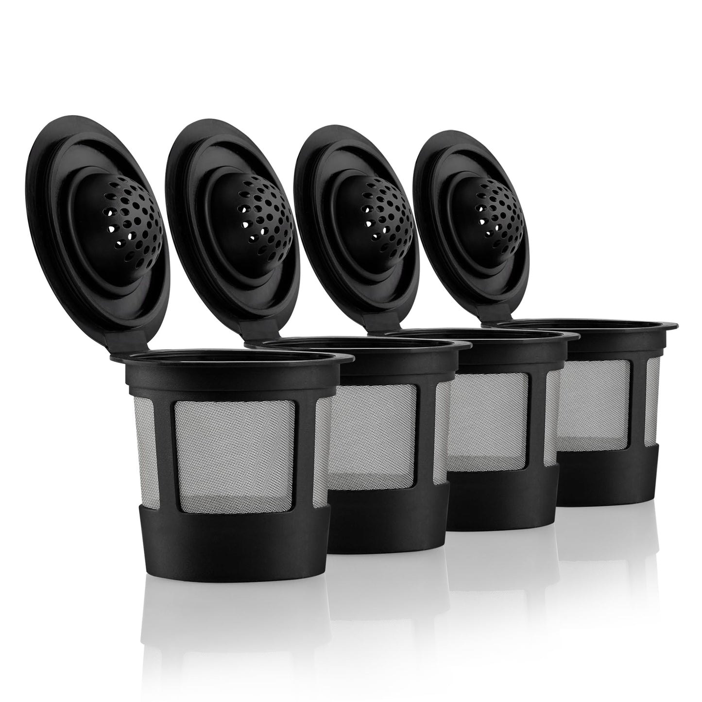4 Black Reusable K Cups for Keurig Coffee Makers - Compatible with K-Express, K-Elite, K-Select