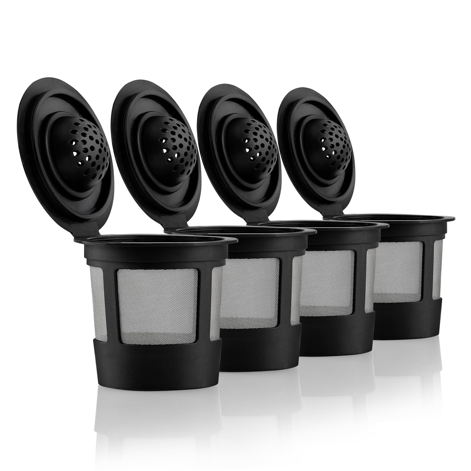 4 Black Reusable K Cups for Keurig Coffee Makers - Compatible with K-Express, K-Elite, K-Select