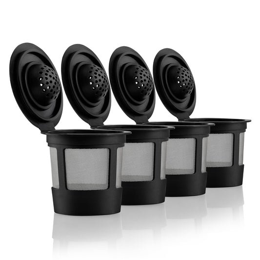4 Black Reusable K Cups for Keurig Coffee Makers - Compatible with K-Express, K-Elite, K-Select