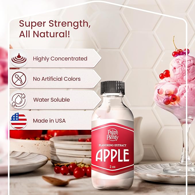 Palm and Plenty Apple Extract - Flavoring for Candy, Baking, and Drinks - Food-Grade Oil for Baked Goods, Desserts, Frostings, and Fillings, Keto-Friendly - 2 Oz Plastic Dropper Bottle - Made in USA