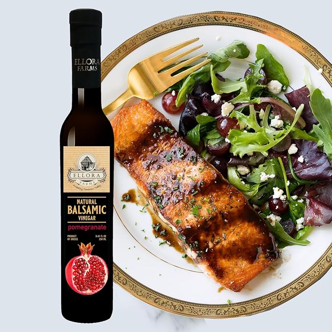 Ellora Farms, Pomegranate Infused Thick Aged Balsamic Vinegar, No-Added Sugar, No-Preservatives, Glass Bottle, 8.45 oz., Pack of 1