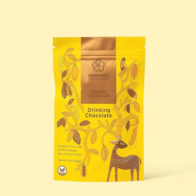 Elements Truffles Turmeric Dark Hot Chocolate -Heavy Metal Tested- All-Natural, Handmade, Dark Hot Chocolate Mix - Uses Ecuadorian, Fair Trade, Organic Cacao Powder - Vegan Hot Cocoa Mix - 8 oz