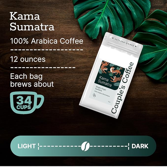 Couple?™s Coffee Whole Bean | Gives Back to Military Families | Single Origin Sumatra | Dark Roast | Made with 100% Arabica Beans | 12oz bag brews about 34 cups