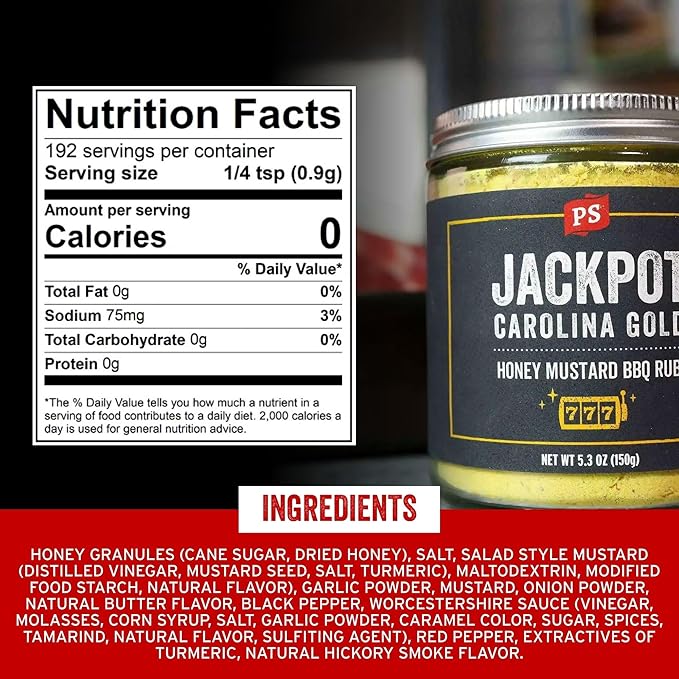 PS Seasoning Jackpot Carolina Gold - Sweet and Tangy Honey Mustard BBQ Seasoning and Rubs for Smoking and Grilling - All-Purpose Dry BBQ Rub for Steak, Pork, Ribs, Chops, Beef, Chicken and more