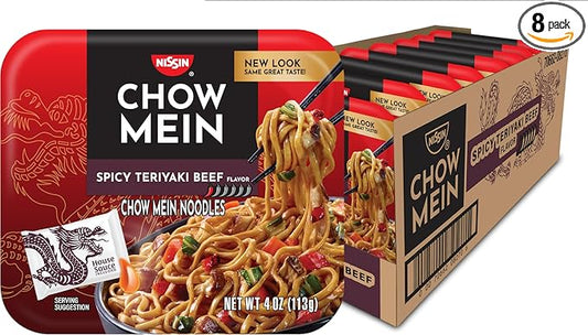 Nissin Chow Mein Noodles, Spicy Teriyaki Beef, 4 Ounce (Pack of 8)