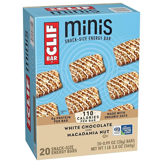 CLIF BAR Minis - White Chocolate Macadamia Nut Flavor - Made with Organic Oats - 4g Protein - Non-GMO - Plant Based - Snack-Size Energy Bars - 0.99 oz. (20 Pack)