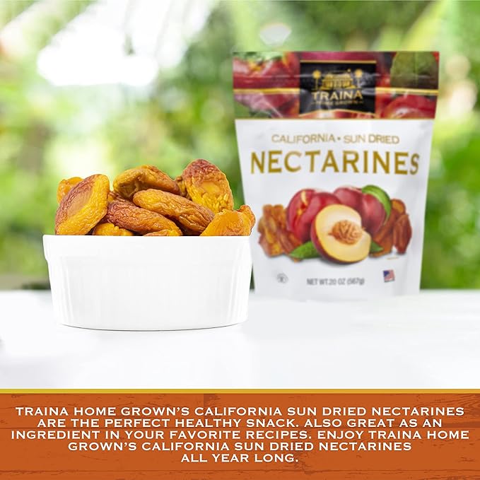 Traina Home Grown California Sun Dried Nectarines - Healthy & Non-GMO, Sweet Flavor, Sun Dried Fruit, No Sugar Added, Perfect Snack In Resealable Pouch (20 Oz)