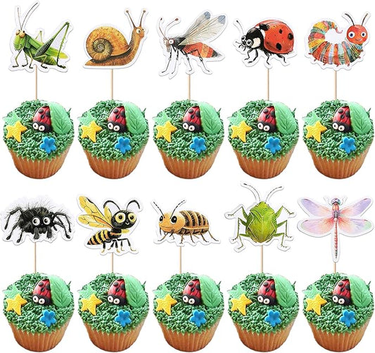 40 Pack Nature Insect Cupcake Toppers Dragonfly Snail Cupcake Picks Hawaiian Beach Insect Happy Birthday Anniversary Wedding Cake Decorations Party Supplies