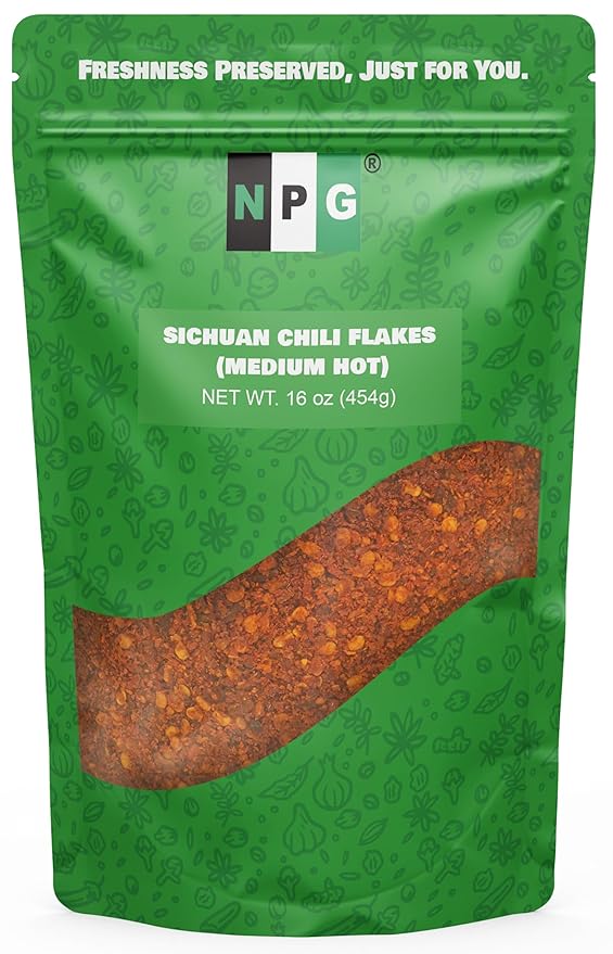 NPG Authentic Sichuan Chili Flakes 16 Ounces, Medium Hot, Szechuan Crushed Red Pepper Flakes Bulk, Essential Spice Seasoning for Making Kimchi, Chili Oil, Stir-fry, Pizza, Salads, and Tacos