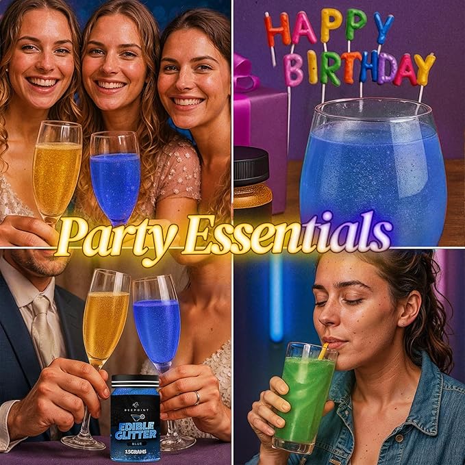 BeePoint Blue Edible Glitter for Drinks 15g - Food Grade, Vibrant Color Shimmer Powdered Dust for Drinks, Cocktails, Cake Decorating, Baking, Chocolates, Candy, Sweets, & Cookies - Vegan & Gluten Free