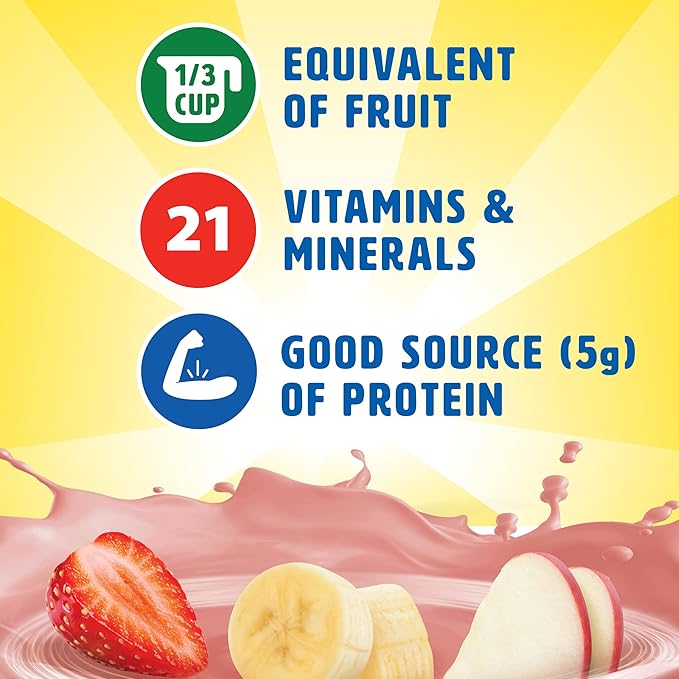 Carnation Breakfast Essentials Fruit and Protein Smoothie Nutritional Drink, Strawberry Banana, 24 – 8 fl oz Cartons