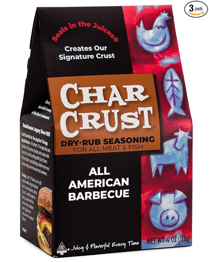 Char Crust Dry-Rub Seasonings All American Barbecue | All-in-one seasonings | Perfect for Ribs, Chicken, Pork, Burgers, Wings | Signature Crust that Seals in the Juices, 4 Ounce (Pack of 3)