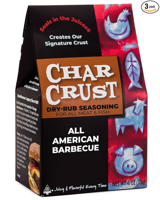 Char Crust Dry-Rub Seasonings All American Barbecue | All-in-one seasonings | Perfect for Ribs, Chicken, Pork, Burgers, Wings | Signature Crust that Seals in the Juices, 4 Ounce (Pack of 3)