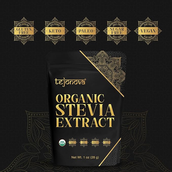 tejonova Organic Stevia Powder, 1oz, Stevia Sweetener, Stevia Organic from Stevia Leaf, Stevia Extract Powder, Zero Calorie Sweetener, Stevia Sugar Substitute, Pure Stevia No Additives, 200 Servings