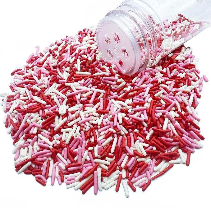 SE Si&Moos Red White and Pink Sprinkles Edible Red and Pink Jimmies Soft Jimmies Valentines Sprinkles Christmas Cookie Decorations for Topping Ice Cream Toppings & Baking 2.75 OZ