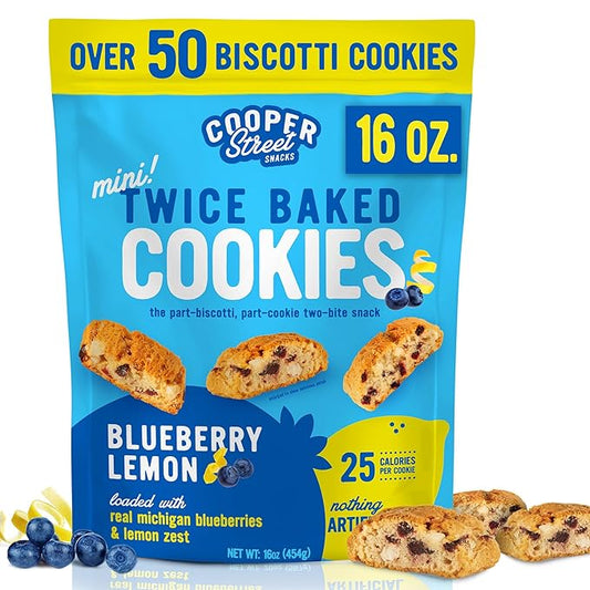 Cooper Street Twice-Baked Blueberry Lemon Biscotti Cookies (16 oz) ??Over 50 Biscotti per Bag Loaded with Real Fruit, Italian Style Snacks Ideal with Coffee or Tea - Dairy, Peanut & Soy Free, Kosher