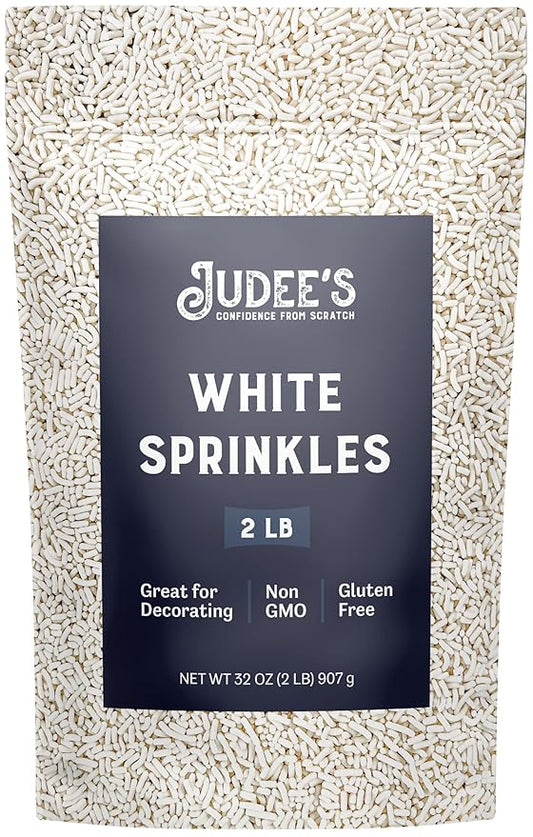 Judee's Gluten Free White Sprinkles 2 lb - Gluten-Free and Nut-Free - Brighten Up Your Baked Goods - Great for Cookie and Cake Decoration - Use for Baking, Dessert and for Ice Cream Toppings