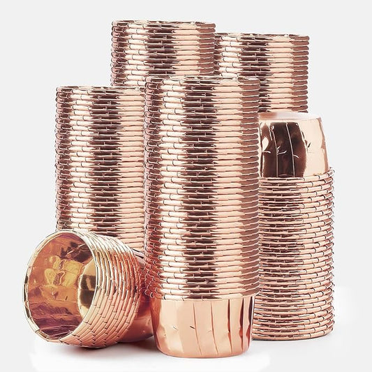 EUSOAR Cupcake Liners, 200pcs 3.5oz Disposable Ramekins Muffin Dessert Containers, Aluminum Foil Wrappers Paper Cupcake Liners Mini Cheesecakes Cups Holder for Birthday Wedding Party-Rose Gold